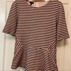 Talbots Striped Blouse. Peach/Black/White. Medium.